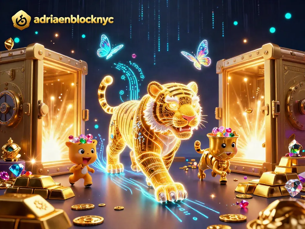 Engage with adriaenblocknyc's dazzling digital casino featuring a neon tiger and holographic butterflies.