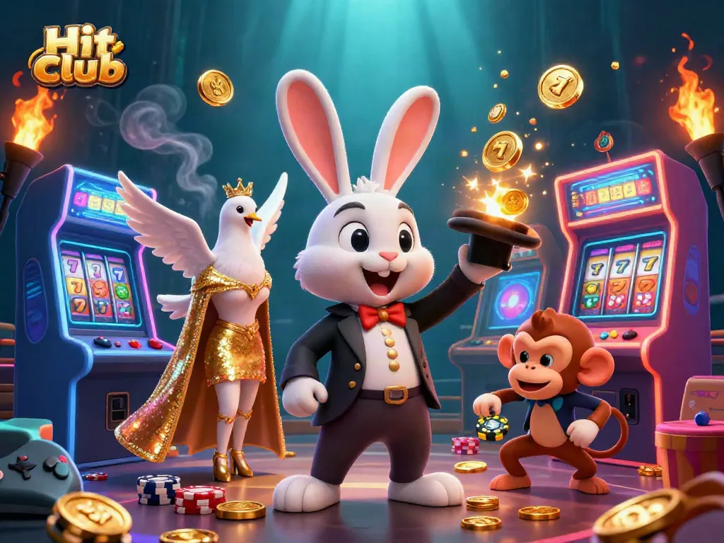 Experience the magic of Hit club as cartoon characters engage in a vibrant casino-themed adventure.