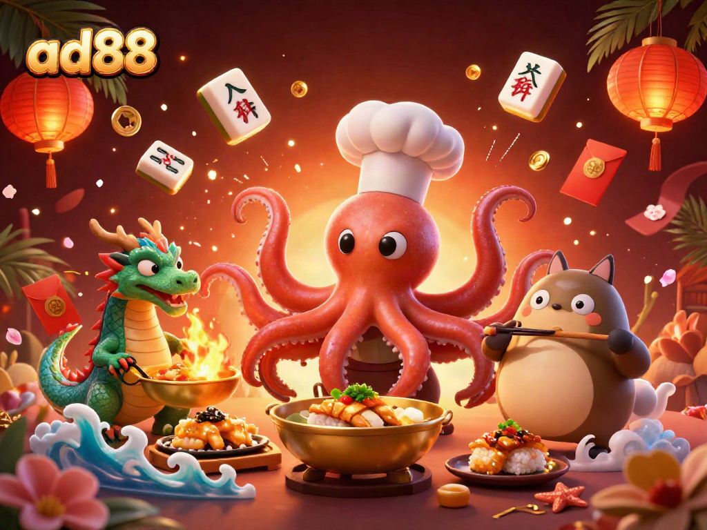 Experience winning excitement with ad88 at a vibrant cartoon casino scene featuring dynamic characters and festive elements.