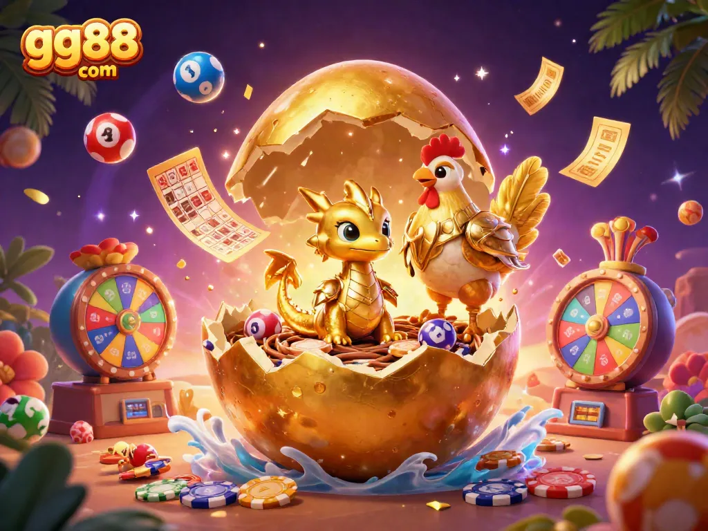Engage with thrilling games at gg88 com featuring a golden baby dragon and vibrant casino elements.