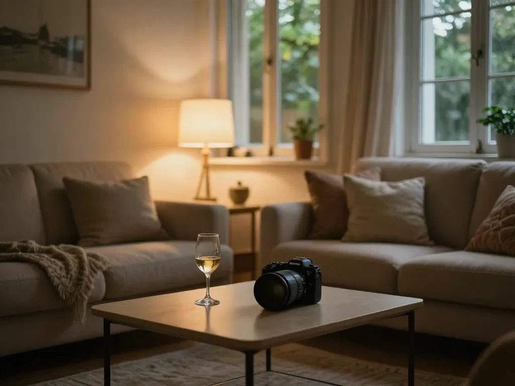 Elegant, cozy living room of a discreet apartment in the north, ideal for intimate stays.