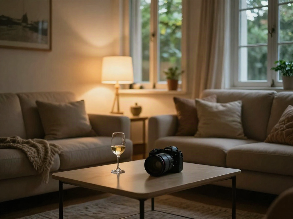 Elegant, cozy living room of a discreet apartment in the north, ideal for intimate stays.