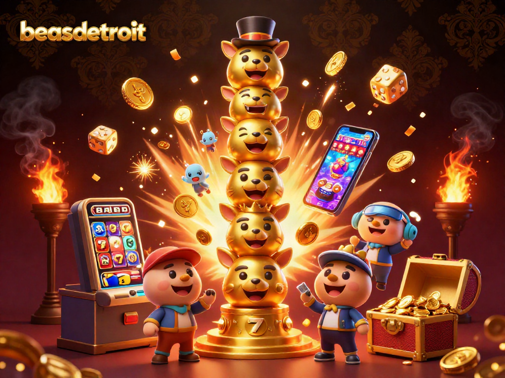 Engage with the vibrant casino world of beasdetroit through a dynamic jackpot scene and energetic characters.