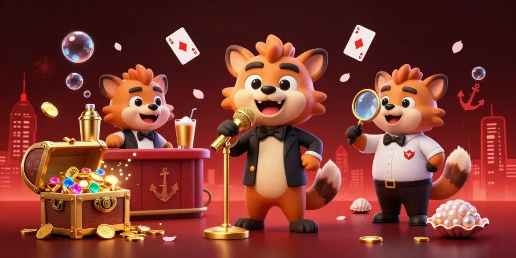 Experience laughter and excitement with the u88 themed 3D illustration showcasing comedic hyenas at a vibrant casino.