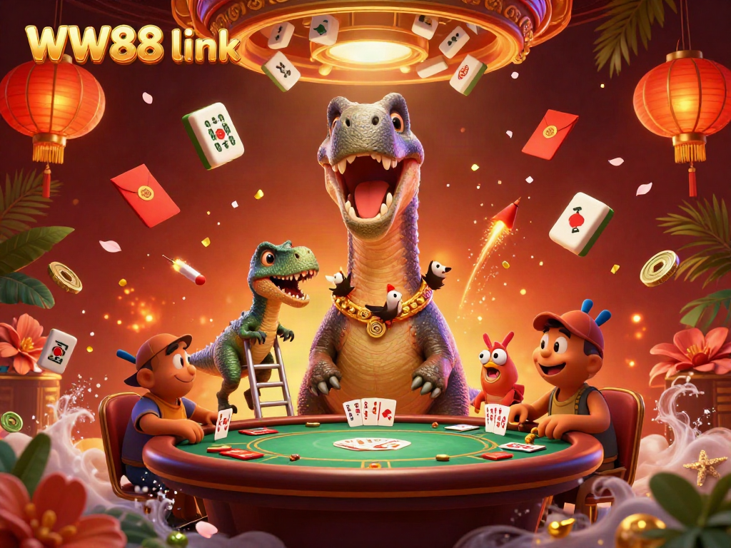Experience the fun and excitement with WW88 link in an engaging casino scene featuring prehistoric characters and vibrant game elements.